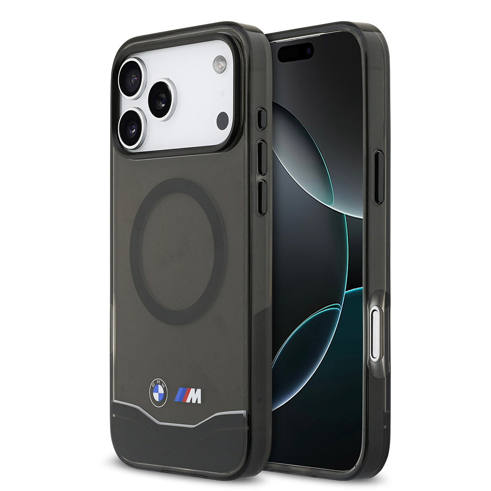 Apple iPhone 17 Pro Max Kılıf BMW Orjinal Lisanslı M-safe Şarj Özellikli Metal Buton Tasarımlı Tranparan M Dizayn Kapak