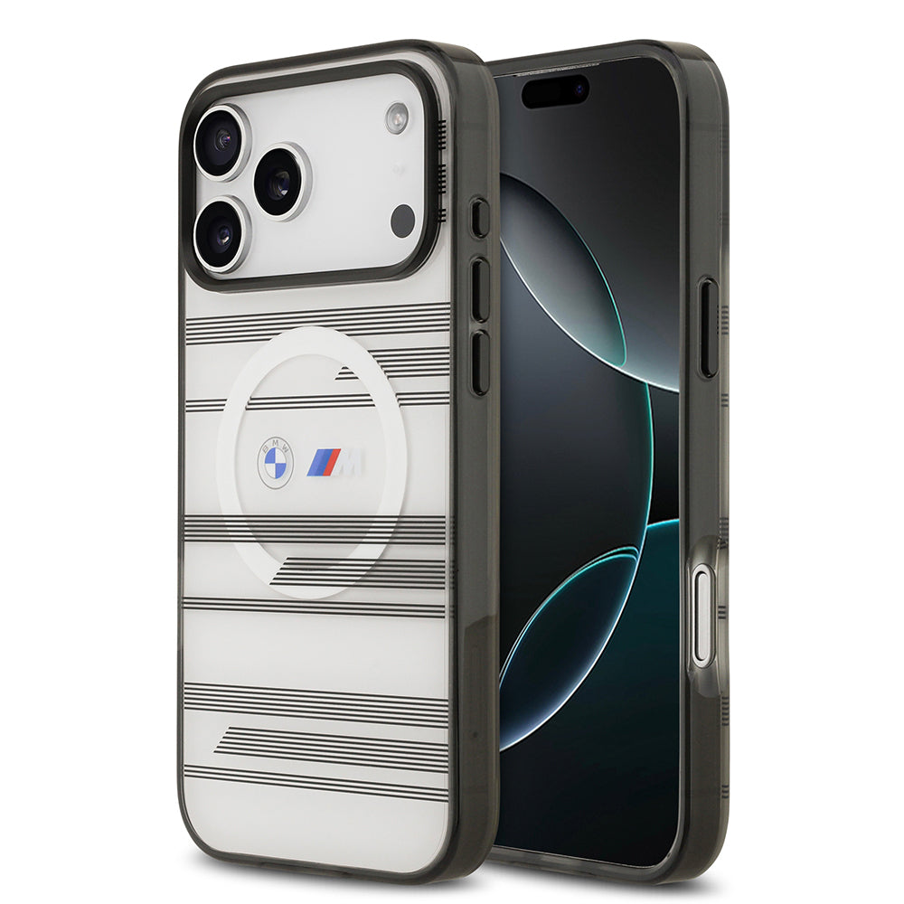 Apple iPhone 17 Pro Max Kılıf BMW Orjinal Lisanslı M-safe Şarj Özellikli Metal Kamera Butonlu Yatay Şeritli M Dizayn Kapak