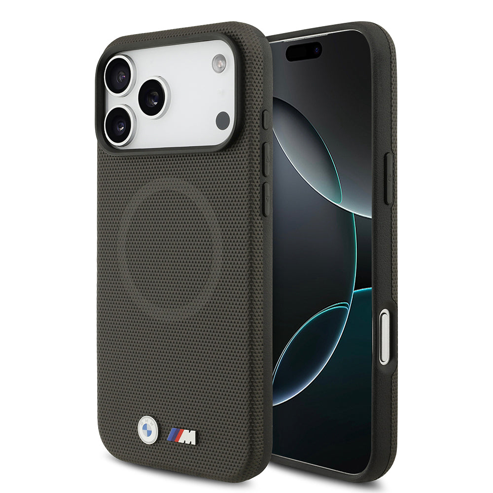 Apple iPhone 17 Pro Max Kılıf BMW Orjinal Lisanslı M-safe Şarj Özellikli Metal Logolu Delikli M Dizayn Deri Kapak
