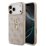 Apple iPhone 17 Pro Max Kılıf Guess Orjinal Lisanslı Gold Metal Kamera Çerçeveli 4G Desenli Metal Büyük 4G ve Yazı Logolu Kapak