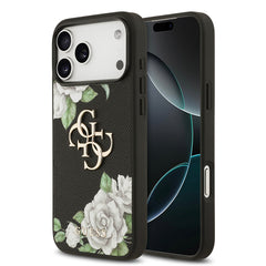Apple iPhone 17 Pro Max Kılıf Guess Orjinal Lisanslı Gül Baskılı Büyük Metal Logo Dizaynlı Kapak