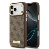 Apple iPhone 17 Pro Max Kılıf Guess Orjinal Lisanslı M-safe Şarj Özellikli 4G Desenli PU Metal Plaka Klasik Logolu Kapak