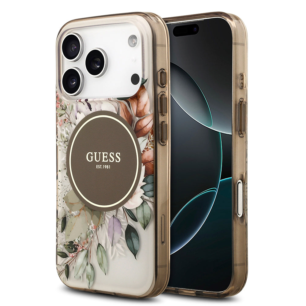 Apple iPhone 17 Pro Max Kılıf Guess Orjinal Lisanslı M-safe Şarj Özellikli Flower Tonal Circle Kapak