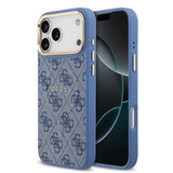 Apple iPhone 17 Pro Max Kılıf Guess Orjinal Lisanslı M-safe Şarj Özellikli Gold Metal Kamera Çerçeveli PU Deri 4G Desenli Yazı Logolu Kapak