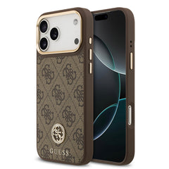 Apple iPhone 17 Pro Max Kılıf Guess Orjinal Lisanslı M-safe Şarj Özellikli Gold Metal Kamera Çerçeveli Taşlı 4G Logolu Kapak