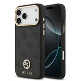 Apple iPhone 17 Pro Max Kılıf Guess Orjinal Lisanslı M-safe Şarj Özellikli Gold Metal Kamera Çerçeveli Taşlı 4G Logolu Kapak