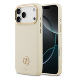 Apple iPhone 17 Pro Max Kılıf Guess Orjinal Lisanslı M-safe Şarj Özellikli Grained Yazı ve Taşlı 4G Logolu Kapak