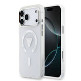 Apple iPhone 17 Pro Max Kılıf Guess Orjinal Lisanslı M-safe Şarj Özellikli IML Baskılı Üçgen Logolu Metal Kamera Çerçeveli Kapak