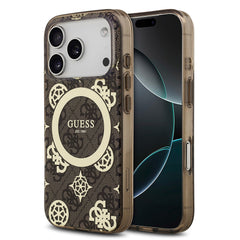 Apple iPhone 17 Pro Max Kılıf Guess Orjinal Lisanslı M-safe Şarj Özellikli IML Peony ve 4G Desenli Klasik Logolu Kapak