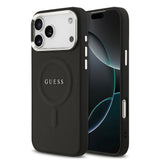 Apple iPhone 17 Pro Max Kılıf Guess Orjinal Lisanslı M-safe Şarj Özellikli Klasik Yazı Logolu PU Deri Kapak