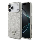 Apple iPhone 17 Pro Max Kılıf Guess Orjinal Lisanslı M-safe Şarj Özellikli Metal Kamera Çerçeveli Üçgen Logolu Glitter Kapak