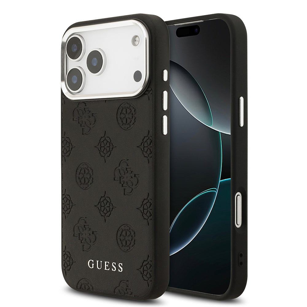 Apple iPhone 17 Pro Max Kılıf Guess Orjinal Lisanslı M-safe Şarj Özellikli Sıcak Baskılı Klasik Yazı Logolu PU Deri Peony Kapak