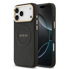 Apple iPhone 17 Pro Max Kılıf Guess Orjinal Lisanslı M-safe Şarj Özellikli Sıcak Baskılı Yazı Logolu PU Deri Peony Kapak