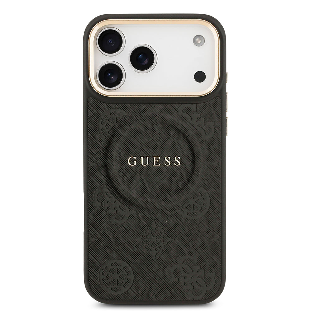 Apple iPhone 17 Pro Max Kılıf Guess Orjinal Lisanslı M-safe Şarj Özellikli Sıcak Baskılı Yazı Logolu PU Deri Peony Kapak