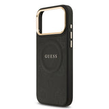 Apple iPhone 17 Pro Max Kılıf Guess Orjinal Lisanslı M-safe Şarj Özellikli Sıcak Baskılı Yazı Logolu PU Deri Peony Kapak