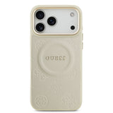 Apple iPhone 17 Pro Max Kılıf Guess Orjinal Lisanslı M-safe Şarj Özellikli Sıcak Baskılı Yazı Logolu PU Deri Peony Kapak