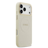 Apple iPhone 17 Pro Max Kılıf Guess Orjinal Lisanslı M-safe Şarj Özellikli Sıcak Baskılı Yazı Logolu PU Deri Peony Kapak