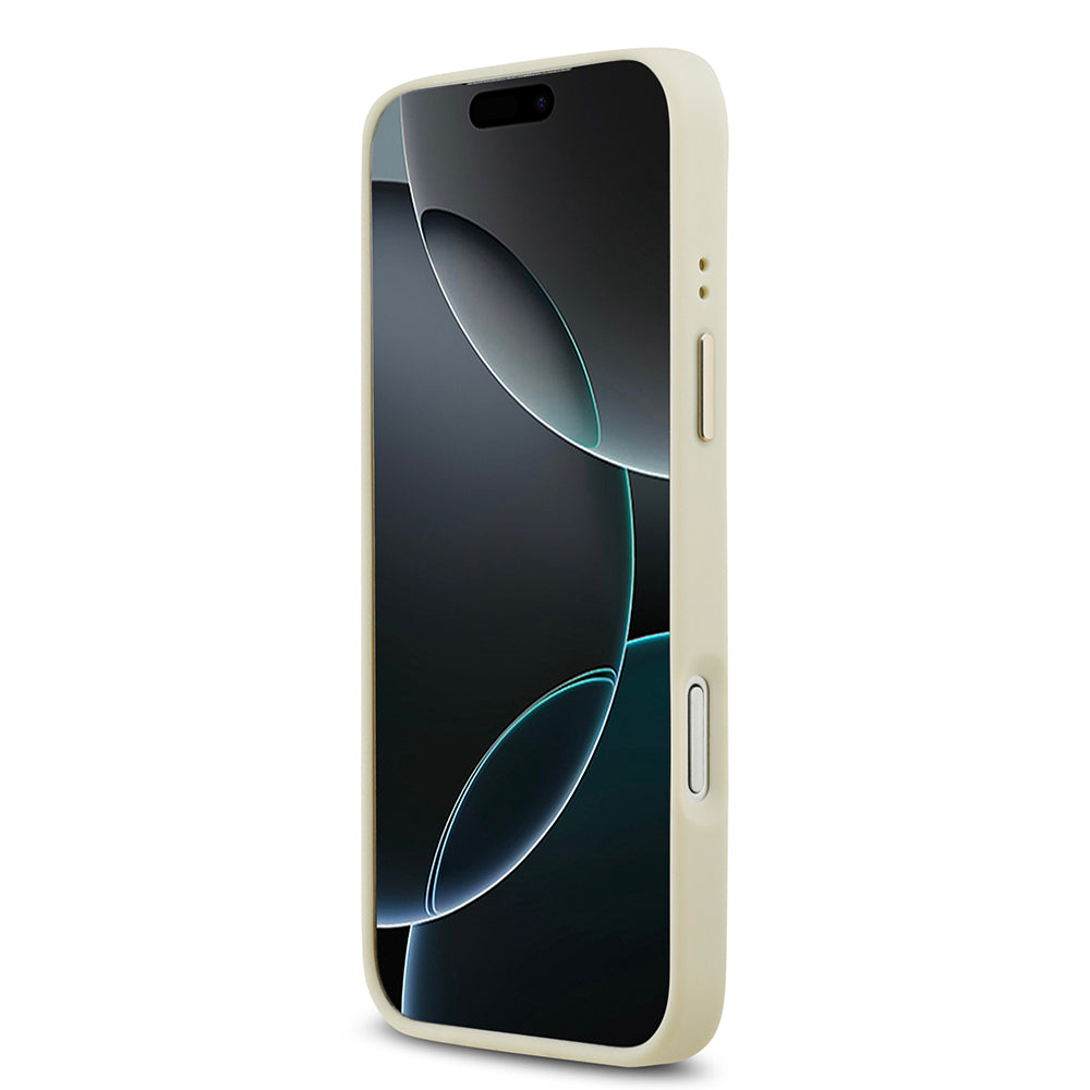 Apple iPhone 17 Pro Max Kılıf Guess Orjinal Lisanslı M-safe Şarj Özellikli Sıcak Baskılı Yazı Logolu PU Deri Peony Kapak