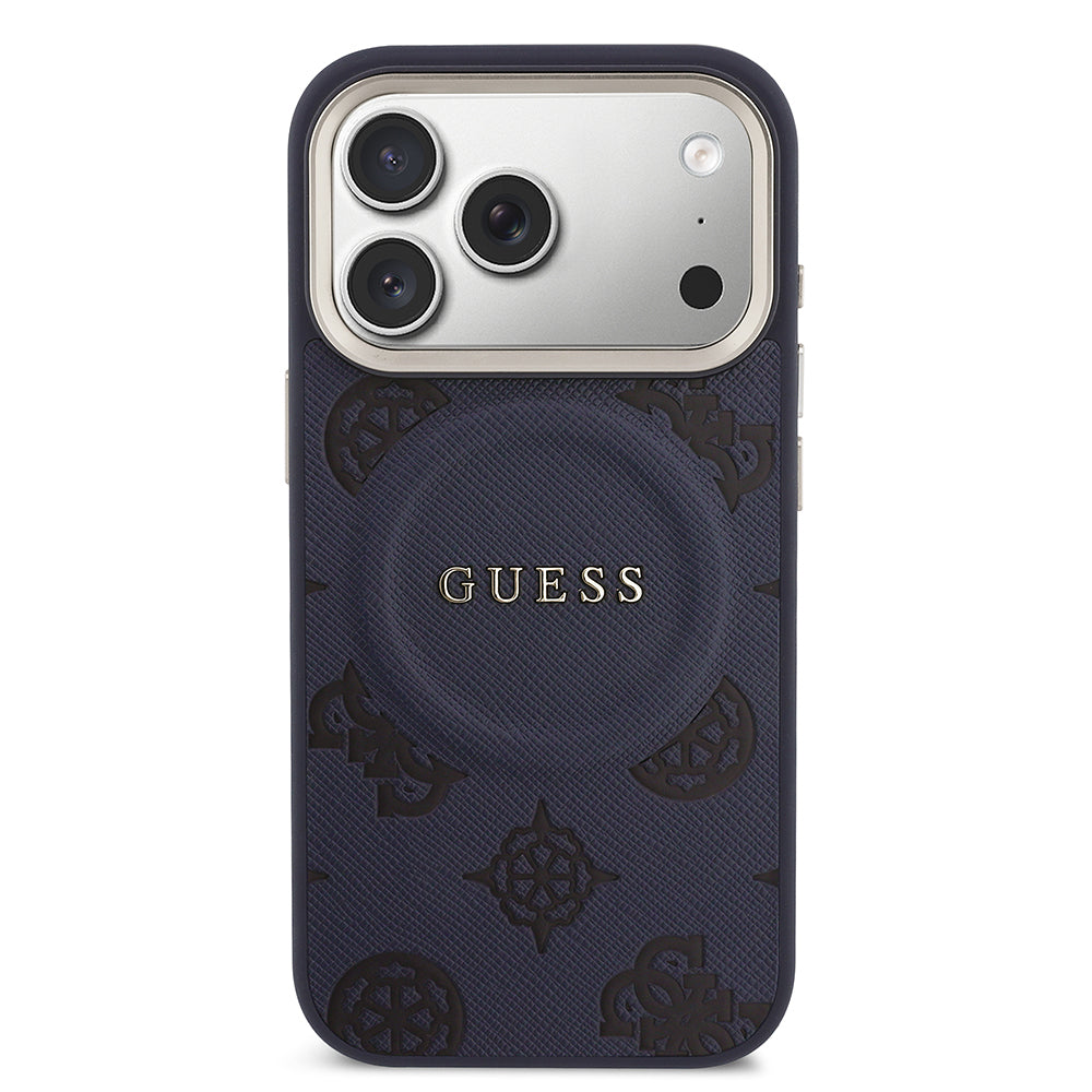 Apple iPhone 17 Pro Max Kılıf Guess Orjinal Lisanslı M-safe Şarj Özellikli Sıcak Baskılı Yazı Logolu PU Deri Peony Kapak