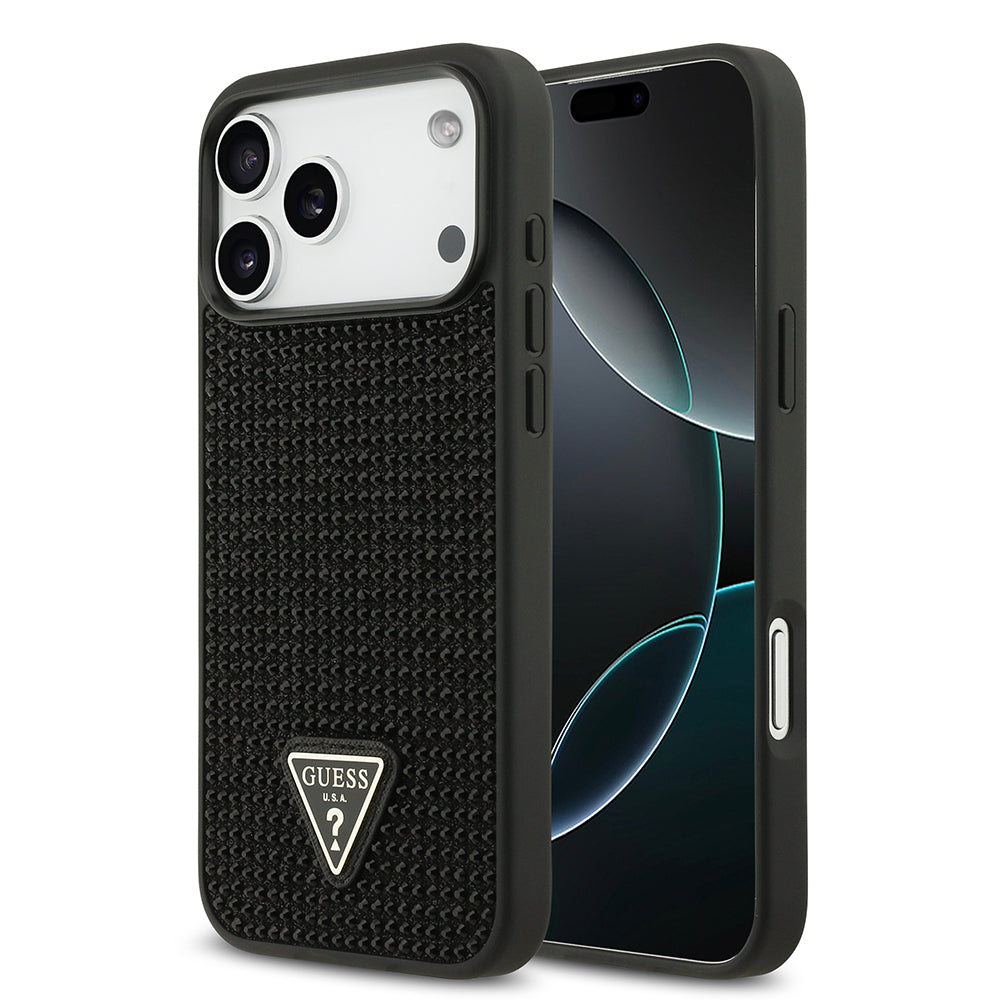 Apple iPhone 17 Pro Max Kılıf Guess Orjinal Lisanslı Taşlı Arka Yüzey Üçgen Logolu Kapak