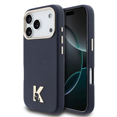 Apple iPhone 17 Pro Max Kılıf Karl Lagerfeld Orjinal Lisanslı M-safe Şarj Özellikli Gold Kamera Çerçeveli KHEAD Metal Logolu PU Deri Kapak