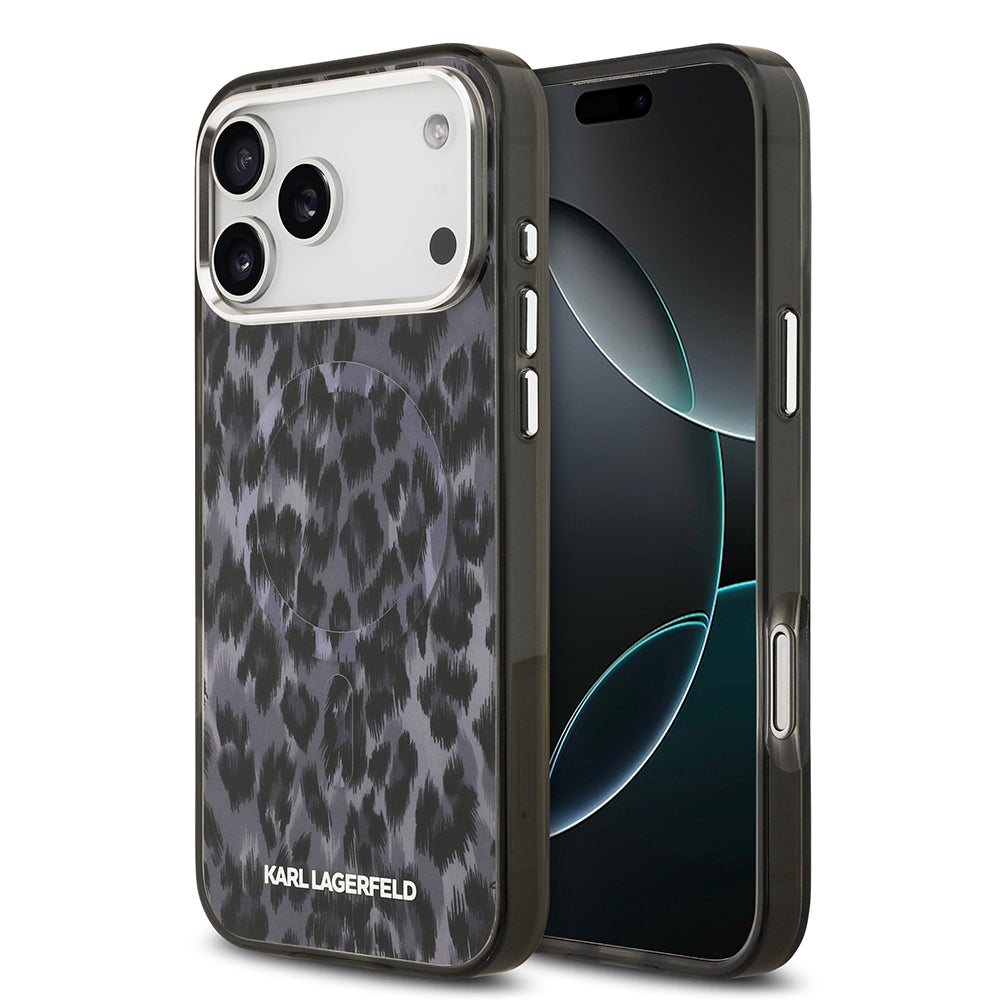 Apple iPhone 17 Pro Max Kılıf Karl Lagerfeld Orjinal Lisanslı M-safe Şarj Özellikli IML Leopar Baskılı Kapak