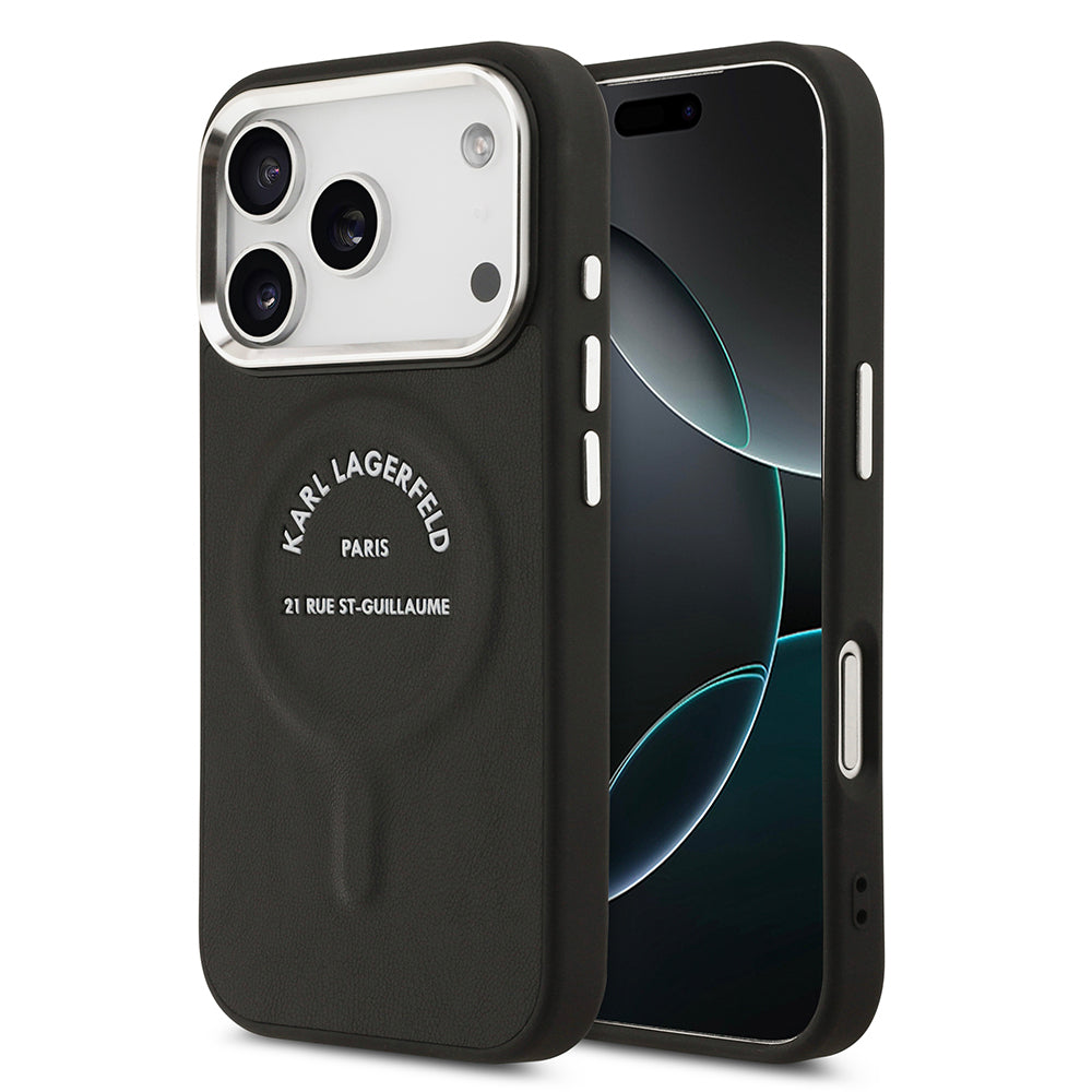 Apple iPhone 17 Pro Max Kılıf Karl Lagerfeld Orjinal Lisanslı M-safe Şarj Özellikli Metal Kamera ve Buton Tasarımlı Paris RSG PU Deri Kapak