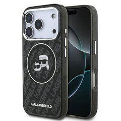 Apple iPhone 17 Pro Max Kılıf Karl Lagerfeld Orjinal Lisanslı Parlayan Simli Karl & Choupette Heads Kapak