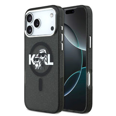 Apple iPhone 17 Pro Max Kılıf Karl Lagerfeld Orjinal Lisanslı Parlayan Simli Karl & Choupette Sketch Logo Kapak