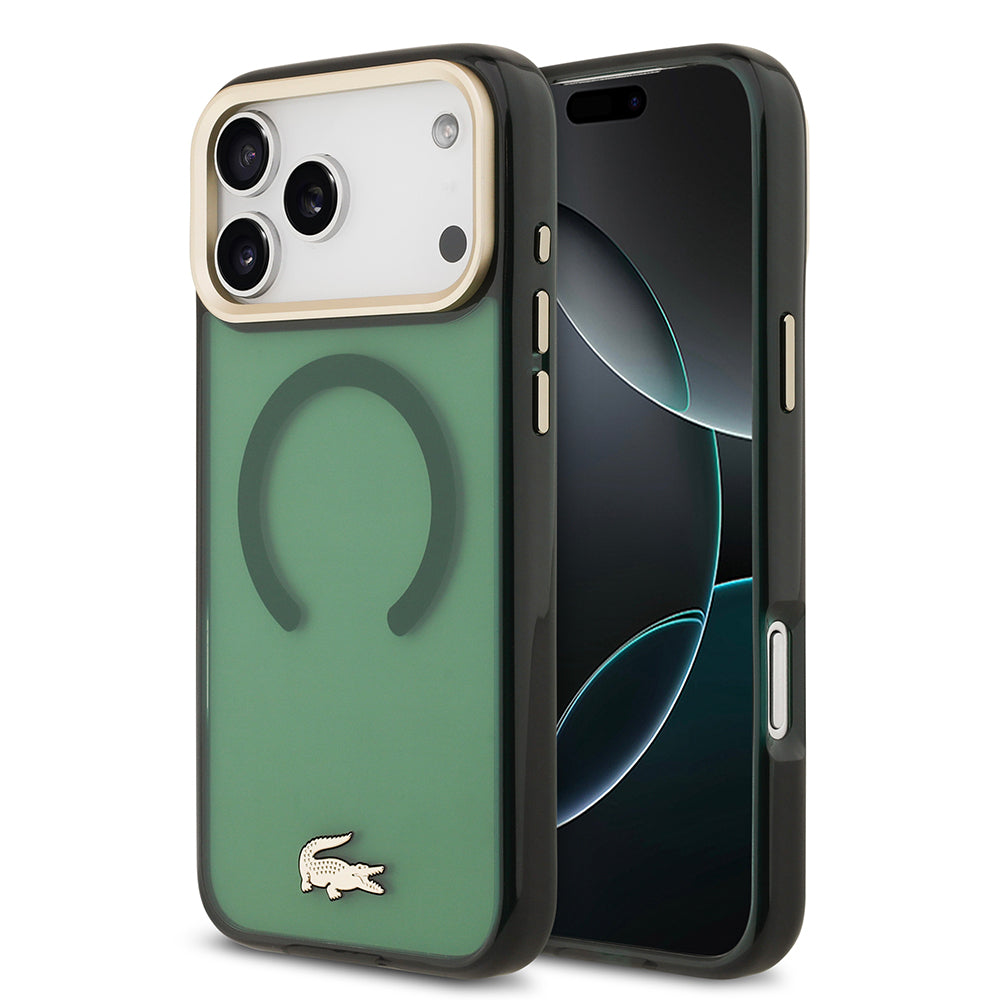 Apple iPhone 17 Pro Max Kılıf Lacoste Orjinal Lisanslı M-safe Şarj Özellikli Gold Timsah Logolu Buzlu Kapak