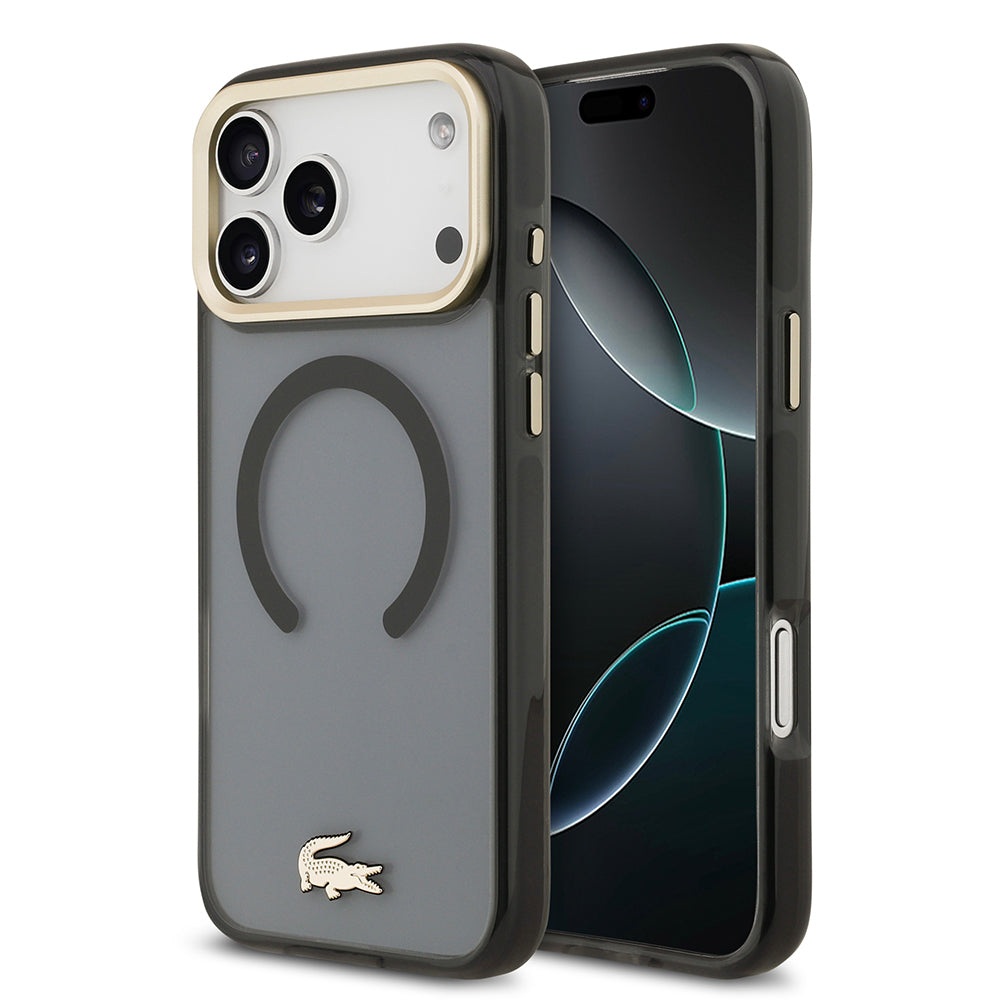 Apple iPhone 17 Pro Max Kılıf Lacoste Orjinal Lisanslı M-safe Şarj Özellikli Gold Timsah Logolu Buzlu Kapak