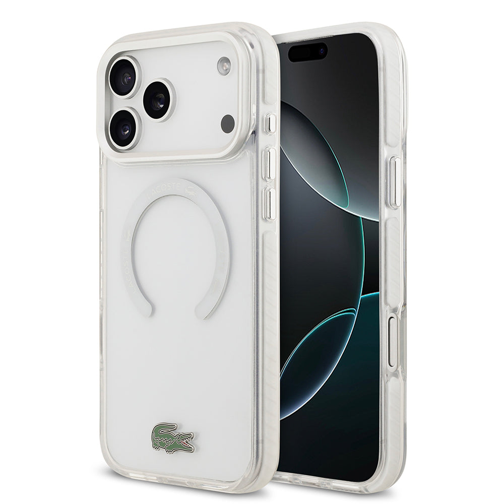 Apple iPhone 17 Pro Max Kılıf Lacoste Orjinal Lisanslı M-safe Şarj Özellikli İkonik Timsah Logolu Buzlu Kapak