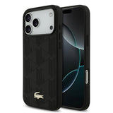 Apple iPhone 17 Pro Max Kılıf Lacoste Orjinal Lisanslı M-safe Şarj Özellikli PU Deri Tasarımlı Karışık Monogram Desenli Kapak