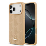 Apple iPhone 17 Pro Max Kılıf Lacoste Orjinal Lisanslı M-safe Şarj Özellikli PU Deri Tasarımlı Karışık Monogram Desenli Kapak