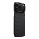 Apple iPhone 17 Pro Max Kılıf M-safe Şarj Özellikli 1500D Aramid Fiber Pitaka Ultra-Slim Classic Serisi Black-Grey Twill Kapak