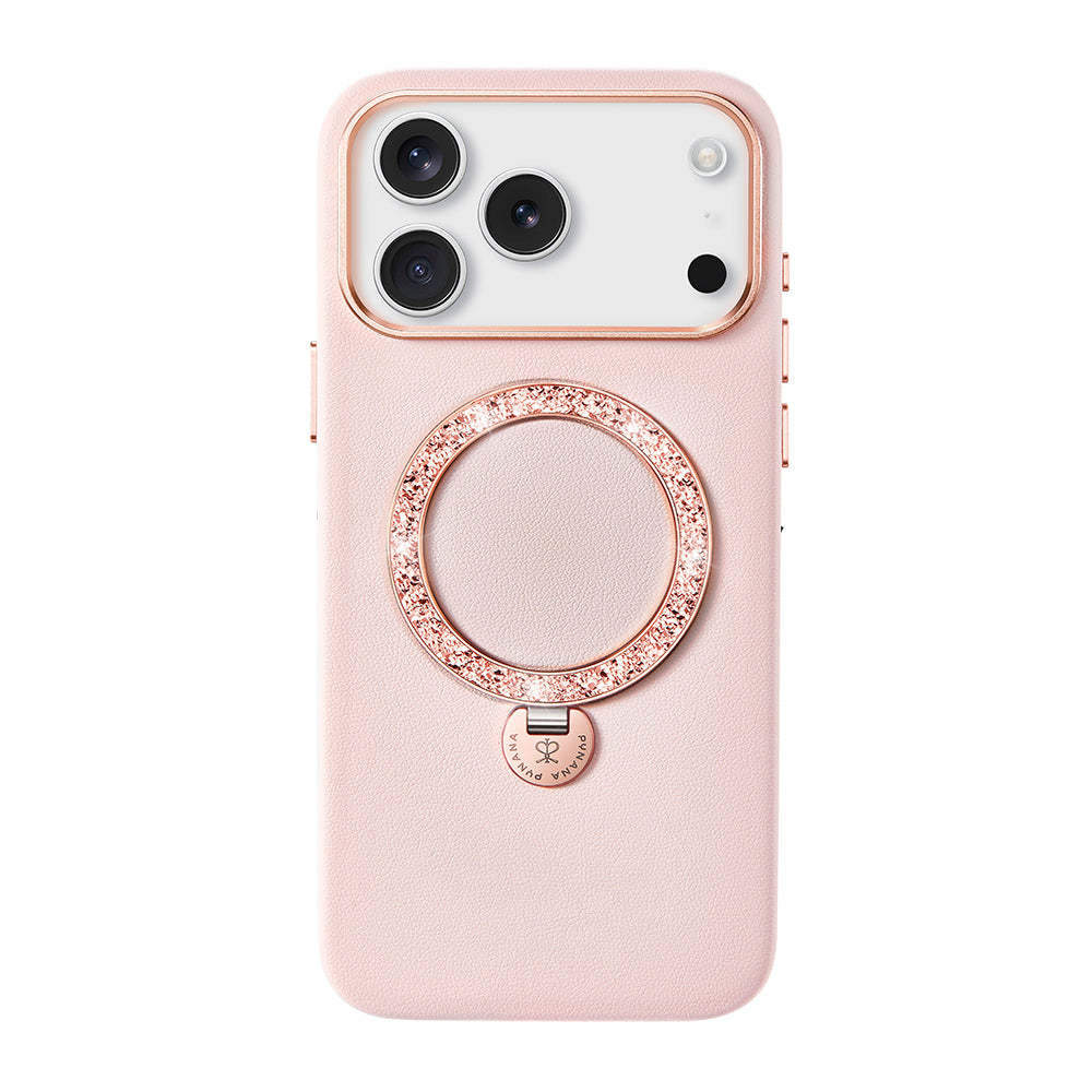 Apple iPhone 17 Pro Max Kılıf M-safe Şarj Özellikli Deri Tasarımlı Standlı Pynana Dancing Circle Luxury Serisi Kapak