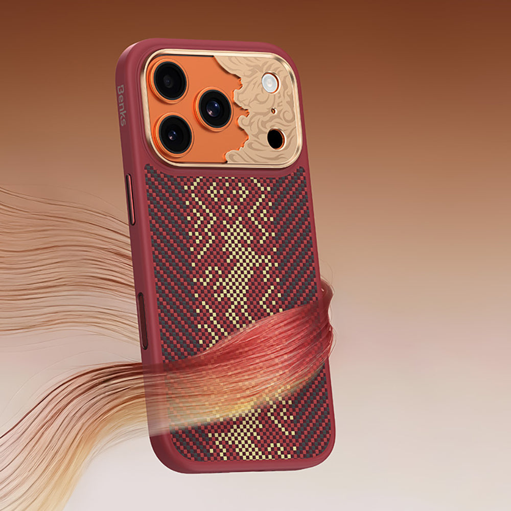 Apple iPhone 17 Pro Max Kılıf M-safe Şarj Özellikli Karbon Fiber Tasarımlı Benks Knight ArmorPro Kevlar Kapak