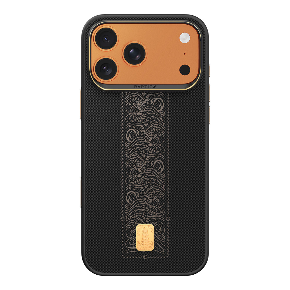 Apple iPhone 17 Pro Max Kılıf M-safe Şarj Özellikli Raptic Aramid Dual Rise Serisi 24 Ayar Altın Kaplamalı Kapak