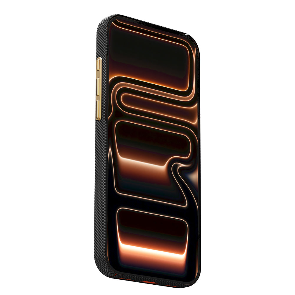 Apple iPhone 17 Pro Max Kılıf M-safe Şarj Özellikli Raptic Aramid Skin Rise Serisi 24 Ayar Altın Kaplamalı Kapak