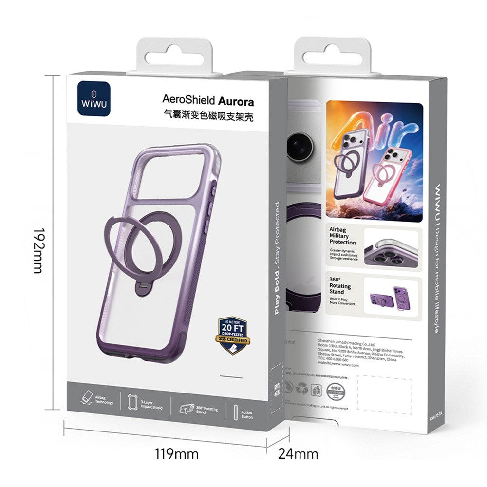 Apple iPhone 17 Pro Max Kılıf Wiwu AS-204 AeroShield Aurora Ultra Serisi M-safe Şarj Özellikli Airbag Tasarımlı Standlı Kapak