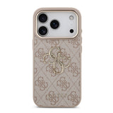 Apple iPhone 18 Pro Kılıf Guess Orjinal Lisanslı Gold Metal Kamera Çerçeveli 4G Desenli Metal Büyük 4G ve Yazı Logolu Kapak