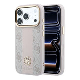 Apple iPhone 18 Pro Kılıf Guess Orjinal Lisanslı M-safe Şarj Özellikli Deri 4G Desenli Şeritli Yazı Logolu Kapak