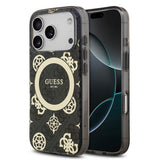 Apple iPhone 18 Pro Kılıf Guess Orjinal Lisanslı M-safe Şarj Özellikli IML Peony ve 4G Desenli Klasik Logolu Kapak