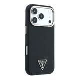 Apple iPhone 18 Pro Kılıf Guess Orjinal Lisanslı M-safe Şarj Özellikli PU Metal Üçgen Logolu Karbon Fiber Kevlar Kapak