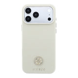 Apple iPhone 18 Pro Kılıf Guess Orjinal Lisanslı M-safe Şarj Özellikli PU Taşlı Metal 4G ve Yazı Logolu Kapak