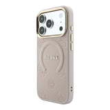 Apple iPhone 18 Pro Kılıf Guess Orjinal Lisanslı M-safe Şarj Özellikli Sıcak Baskılı Yazı Logolu C-Magnet PU Deri Peony Kapak