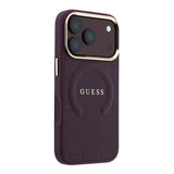 Apple iPhone 18 Pro Kılıf Guess Orjinal Lisanslı M-safe Şarj Özellikli Sıcak Baskılı Yazı Logolu C-Magnet PU Deri Peony Kapak