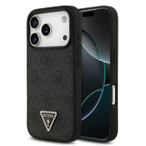 Apple iPhone 18 Pro Kılıf Guess Orjinal Lisanslı M-safe Şarj Özllikli PU Deri Taşlı Üçgen Logo 4G Desenli Strass Kapak