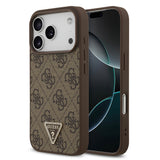 Apple iPhone 18 Pro Kılıf Guess Orjinal Lisanslı M-safe Şarj Özllikli PU Deri Taşlı Üçgen Logo 4G Desenli Strass Kapak