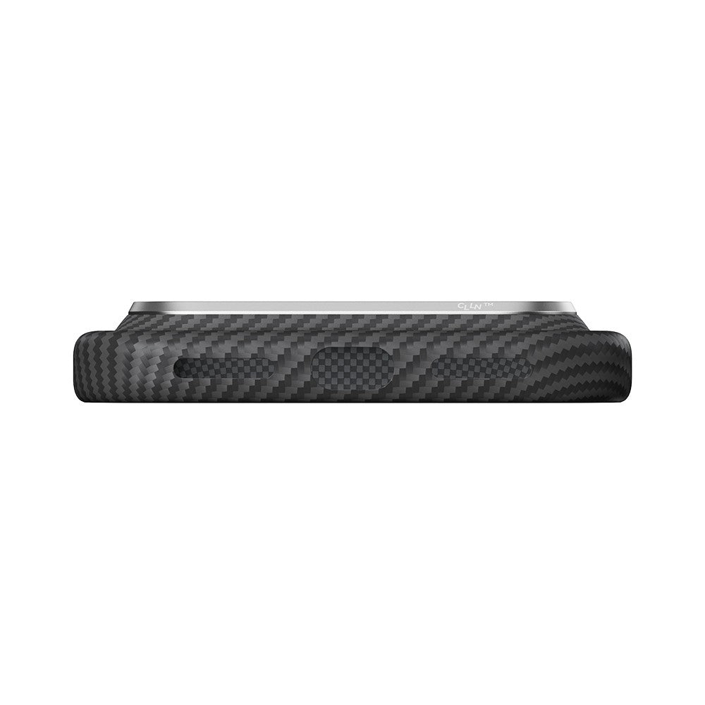 Apple iPhone 18 Pro Kılıf M-safe Şarj Özellikli 1500D Aramid Karbon Fiber Pitaka Ultra-Slim Classic Serisi Black-Grey Twill Kapak